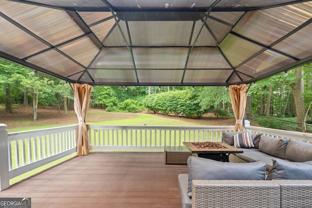 507 Wintergreen Way, Canton, GA 30115 - wooden terrace with a gazebo and an outdoor living space with a fire pit