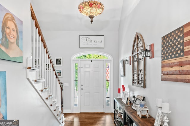 507 Wintergreen Way, Canton, GA 30115 - foyer featuring wood finished floors and stairs