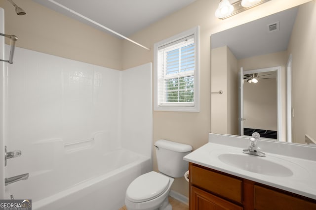 872 Misty View Ct, Lilburn, GA 30047 - bathroom with vanity, washtub / shower combination, and a ceiling fan