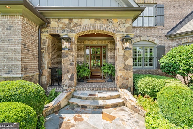 3047 Watsons Bnd, Milton, GA 30004 - doorway to property featuring brick siding, stone siding, and board and batten siding