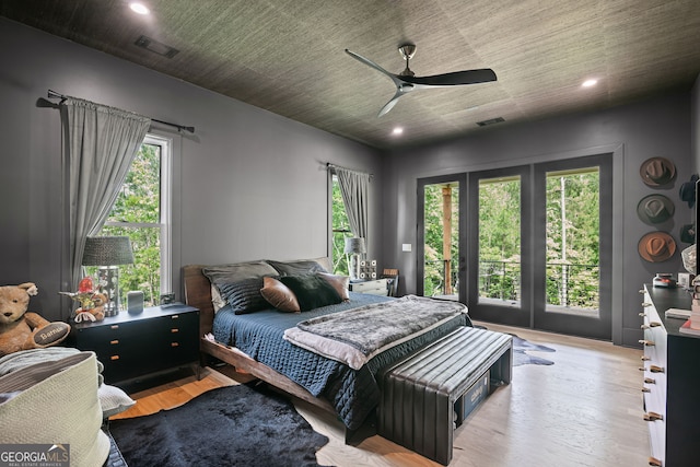 40 Fernbank Way, Newnan, GA 30265 - bedroom with recessed lighting, access to outside, light wood-style flooring, and a ceiling fan