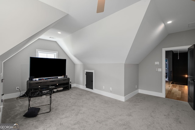40 Fernbank Way, Newnan, GA 30265 - additional living space featuring lofted ceiling, carpet floors, a ceiling fan, and recessed lighting
