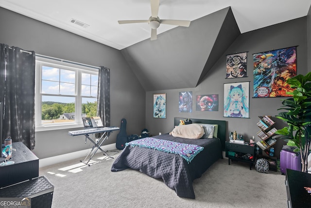 40 Fernbank Way, Newnan, GA 30265 - bedroom featuring carpet, lofted ceiling, and ceiling fan