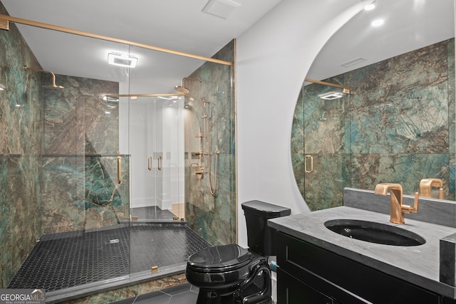 40 Fernbank Way, Newnan, GA 30265 - bathroom featuring vanity, a shower stall, and tile patterned floors
