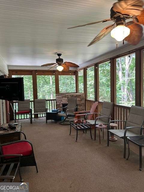 370 Butler Path, Dallas, GA 30132 - sunroom / solarium with a ceiling fan and carpet floors
