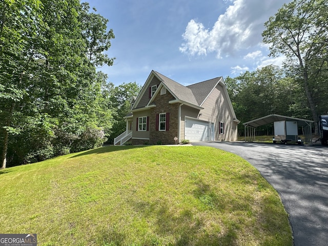48 Narrow Ln, Dahlonega, GA 30533 - view of front of house featuring driveway, a front yard, brick siding, and a carport
