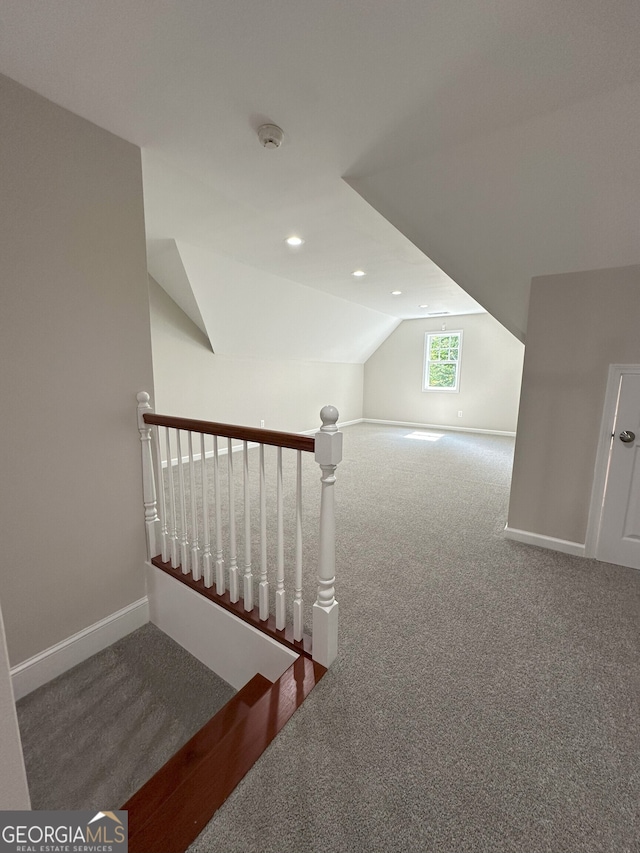 48 Narrow Ln, Dahlonega, GA 30533 - stairway with carpet and lofted ceiling