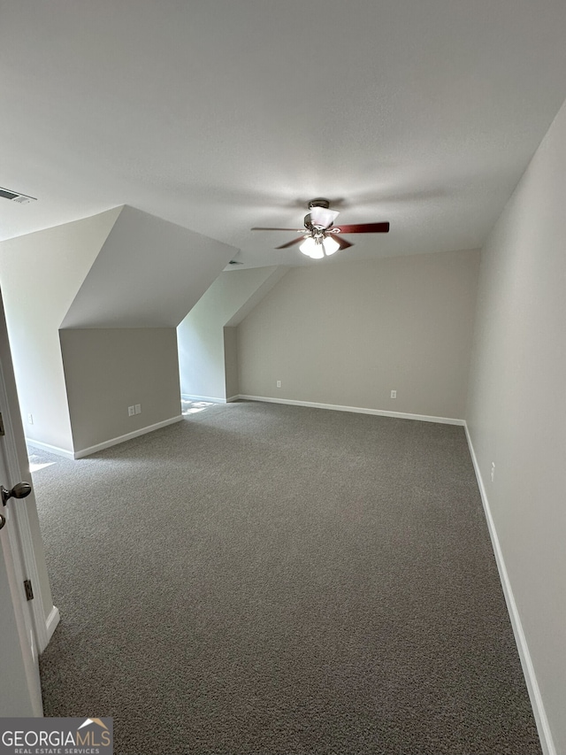 48 Narrow Ln, Dahlonega, GA 30533 - additional living space with ceiling fan, lofted ceiling, and carpet flooring