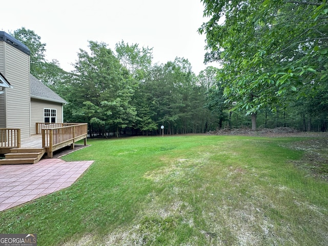 48 Narrow Ln, Dahlonega, GA 30533 - view of grassy yard with a wooden deck and a patio