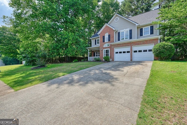 3366 English Oaks Dr NW, Kennesaw, GA 30144 - view of front facade featuring brick siding, concrete driveway, an attached garage, and a front lawn