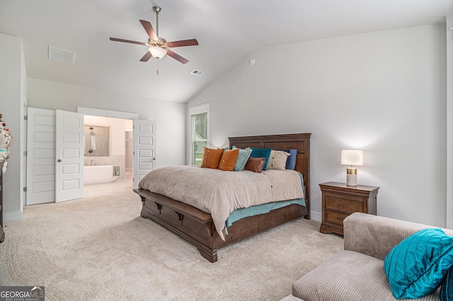 2 Whites Pond Rd, Moreland, GA 30259 - bedroom with lofted ceiling, carpet flooring, connected bathroom, and a ceiling fan