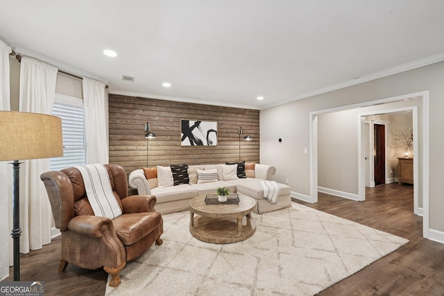 15305 Highgrove Rd, Milton, GA 30004 - living area featuring dark wood finished floors, recessed lighting, and ornamental molding