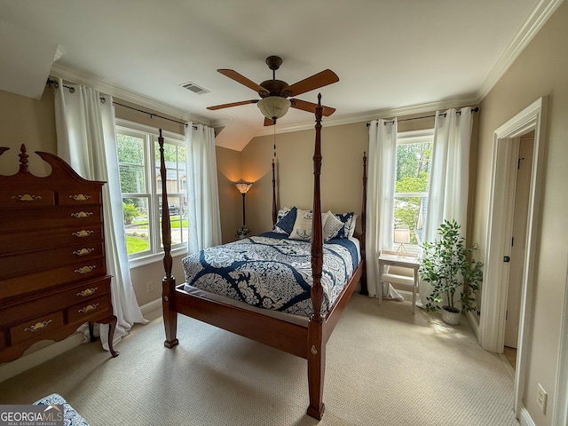 286 Timberlake Dr, Martin, GA 30557 - bedroom with light carpet, crown molding, and ceiling fan