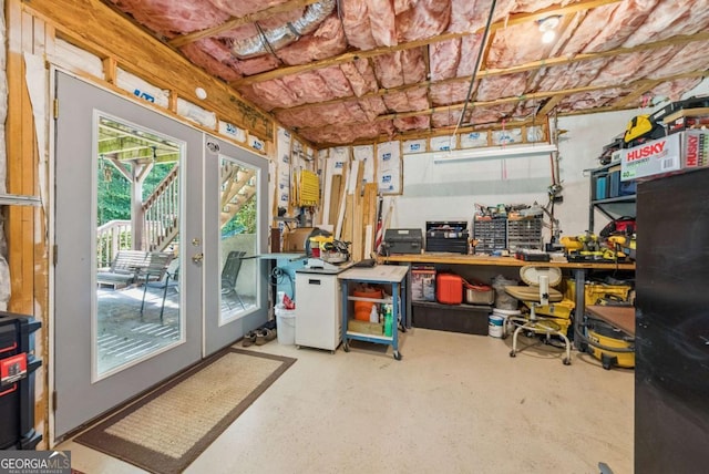 9320 Old Preserve Trl, Ball Ground, GA 30107 - office area with concrete flooring, french doors, and a workshop area