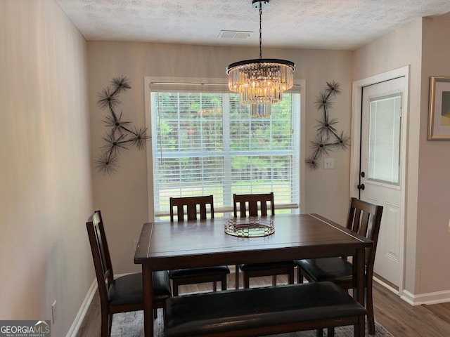3066 Gem Creek Rd, Buford, GA 30519 - dining room featuring wood finished floors, a chandelier, plenty of natural light, and a textured ceiling