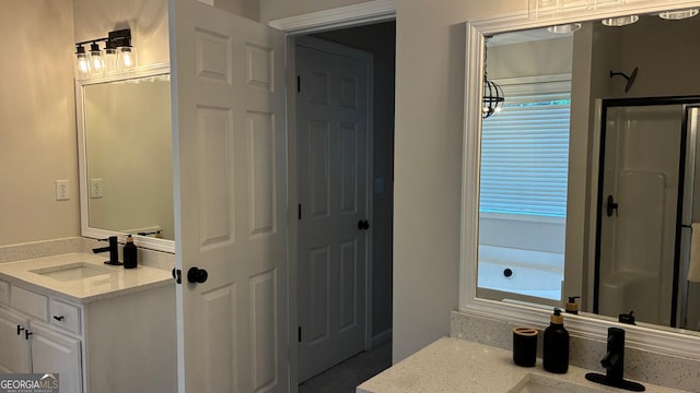 3066 Gem Creek Rd, Buford, GA 30519 - bathroom with vanity, a garden tub, and a shower with door