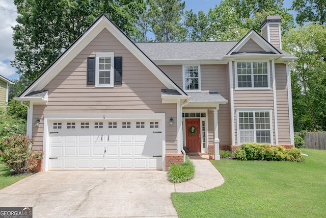 2427 Camata Pl, Marietta, GA 30066 - traditional home featuring driveway, a chimney, and roof with shingles