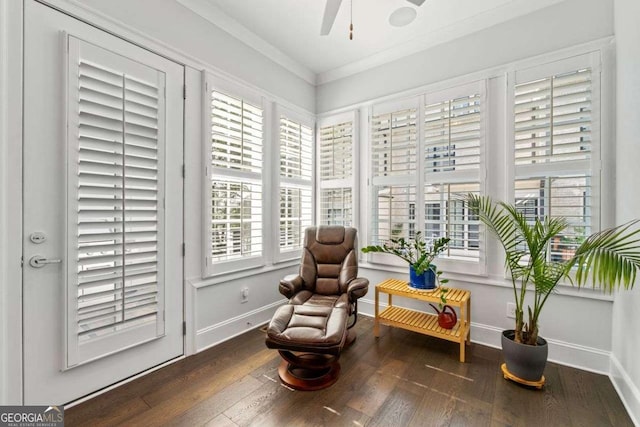 18 Peachtree Ave NE Unit 5, Atlanta, GA 30305 - living area with ceiling fan, hardwood / wood-style floors, and ornamental molding