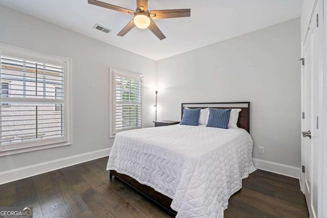 18 Peachtree Ave NE Unit 5, Atlanta, GA 30305 - bedroom featuring dark wood-style flooring and ceiling fan