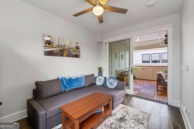 18 Peachtree Ave NE Unit 5, Atlanta, GA 30305 - living room featuring a ceiling fan and wood finished floors