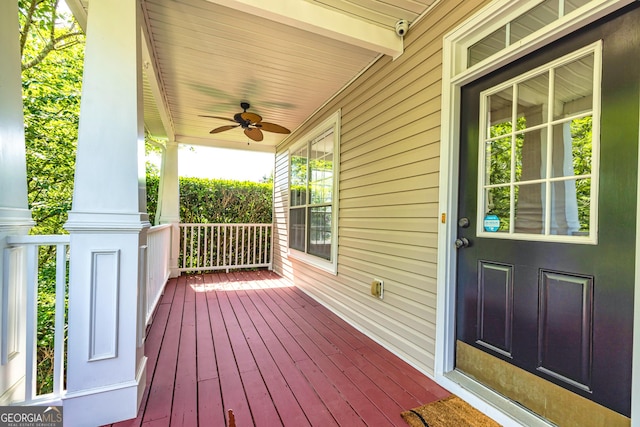 24 Arendt Park Ln, Newnan, GA 30263 - wooden porch featuring a ceiling fan