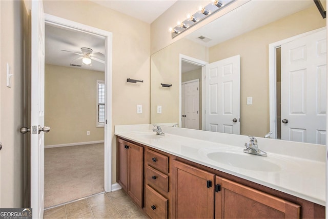 113 Macalester Dr, Newnan, GA 30265 - bathroom featuring double vanity, a ceiling fan, and tile patterned floors