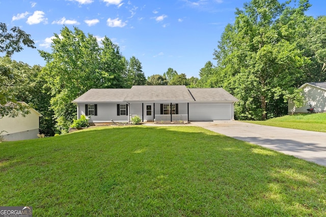 132 J Mountain Dr, Dahlonega, GA 30533 - single story home featuring a porch, concrete driveway, a garage, and a front yard