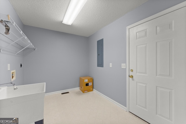 132 J Mountain Dr, Dahlonega, GA 30533 - washroom with electric panel, hookup for a washing machine, light flooring, a textured ceiling, and hookup for an electric dryer