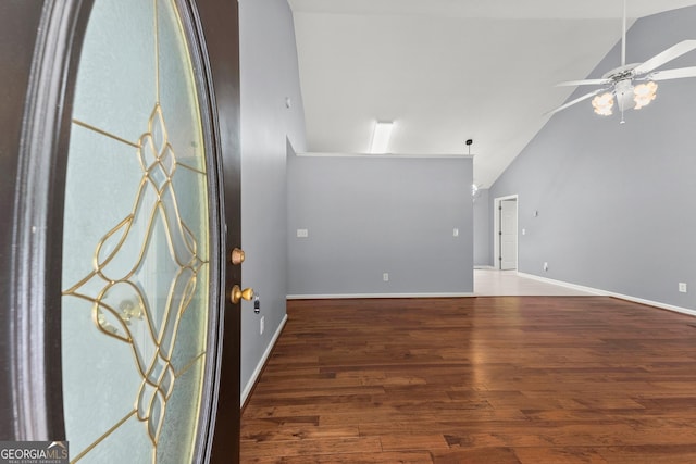 132 J Mountain Dr, Dahlonega, GA 30533 - foyer entrance featuring vaulted ceiling, ceiling fan, and wood finished floors