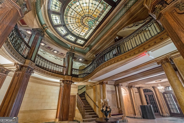 75 Ponce De Leon Ave NE Unit 1004, Atlanta, GA 30308 - lobby with a towering ceiling, stairs, and crown molding
