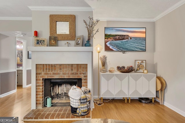 289 Westland Way SW, Marietta, GA 30064 - living area featuring crown molding, wood finished floors, and a fireplace