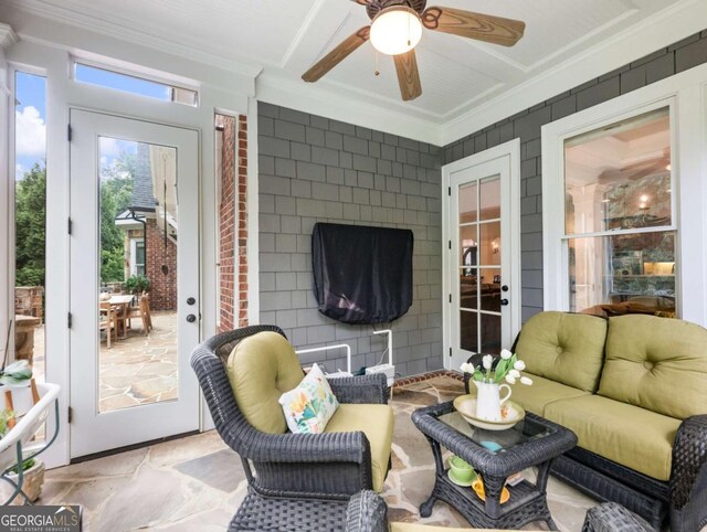 2392 Crimson King Dr, Braselton, GA 30517 - sunroom / solarium with a ceiling fan, outdoor lounge area, and french doors