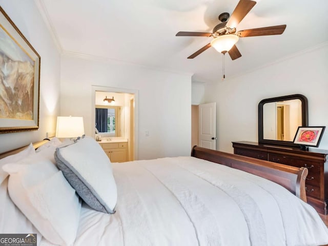 2392 Crimson King Dr, Braselton, GA 30517 - bedroom featuring ornamental molding, ensuite bath, and ceiling fan