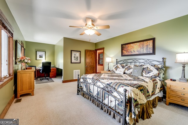 4 Dean Ln, Tiger, GA 30576 - bedroom with light colored carpet, an office area, and a ceiling fan