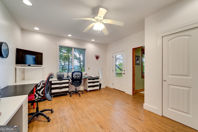 4 Dean Ln, Tiger, GA 30576 - office space with light wood-type flooring, recessed lighting, and ceiling fan