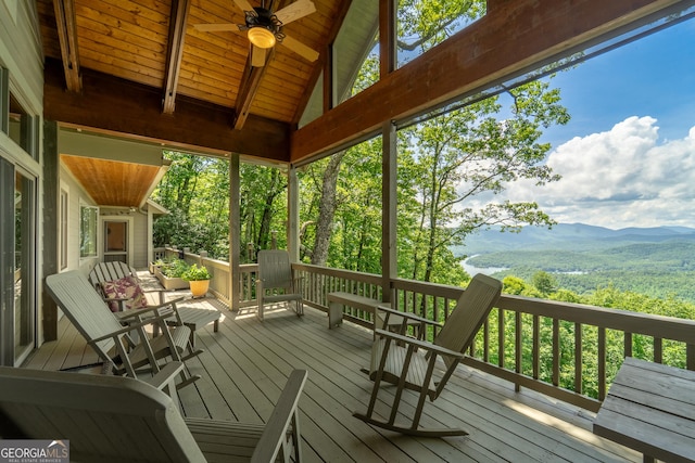 4 Dean Ln, Tiger, GA 30576 - wooden terrace featuring a ceiling fan and a mountain view