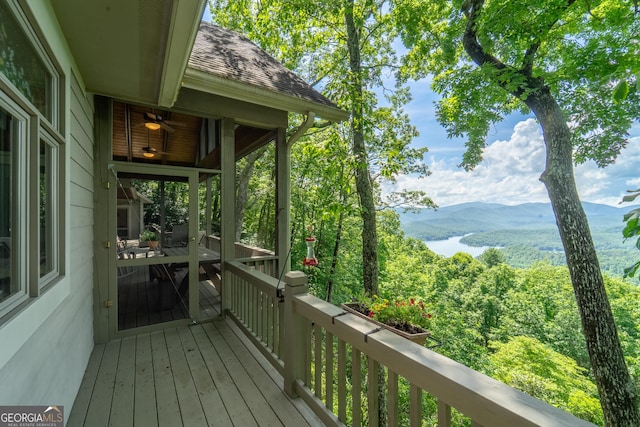 4 Dean Ln, Tiger, GA 30576 - wooden terrace featuring ceiling fan and a water and mountain view