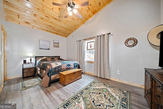 180 Echo Ln Unit 692, Ellijay, GA 30540 - bedroom with wood ceiling, wood finished floors, a ceiling fan, and high vaulted ceiling