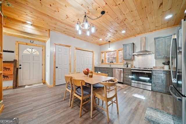 180 Echo Ln Unit 692, Ellijay, GA 30540 - dining room with wooden ceiling, a chandelier, recessed lighting, and light wood-style flooring