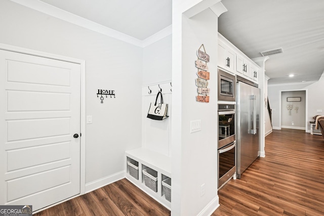 4189 Brookmont Way, Auburn, GA 30011 - mudroom featuring dark wood-style flooring, recessed lighting, and ornamental molding