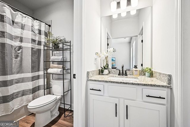 4189 Brookmont Way, Auburn, GA 30011 - full bath featuring vanity, wood finished floors, and a shower with curtain
