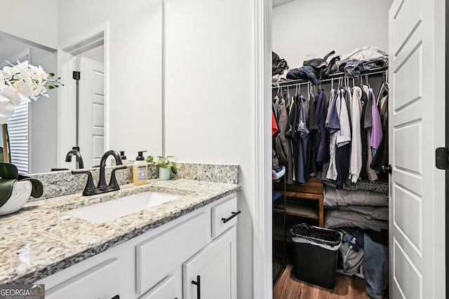 4189 Brookmont Way, Auburn, GA 30011 - bathroom featuring vanity, wood finished floors, and a spacious closet