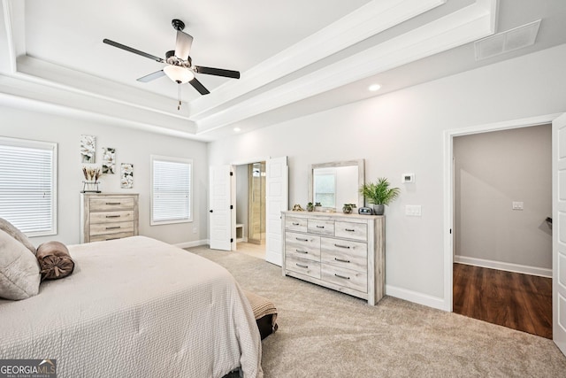 4189 Brookmont Way, Auburn, GA 30011 - bedroom with a tray ceiling, carpet, multiple windows, recessed lighting, and ensuite bath