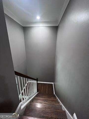 3560 Elinburg Dr, Buford, GA 30519 - staircase featuring wood finished floors and ornamental molding