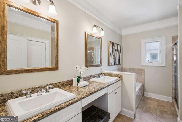 261 Elmira Pl NE, Atlanta, GA 30307 - bathroom featuring double vanity, a garden tub, a shower stall, and tile patterned flooring