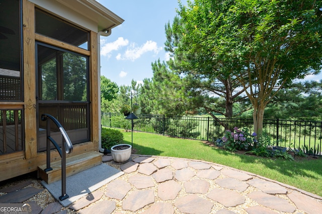 214 Misty View Dr, Canton, GA 30114 - fenced backyard featuring entry steps and a patio