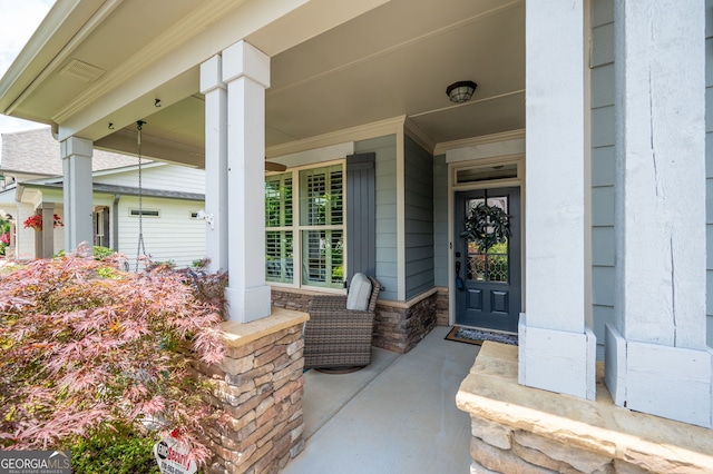 214 Misty View Dr, Canton, GA 30114 - entrance to property featuring covered porch and stone siding
