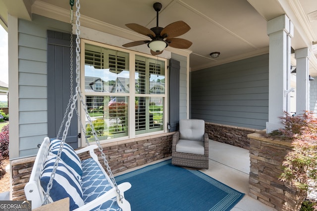 214 Misty View Dr, Canton, GA 30114 - covered porch with ceiling fan