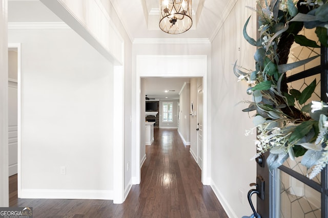 214 Misty View Dr, Canton, GA 30114 - foyer featuring a chandelier, dark wood-style floors, and ornamental molding