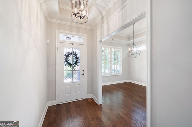 214 Misty View Dr, Canton, GA 30114 - foyer entrance featuring a chandelier, crown molding, and dark wood-type flooring